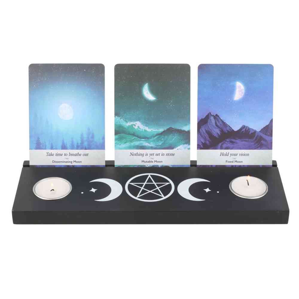 Something Different - Black Triple Moon Tarot Card Stand Tea light holder - Black